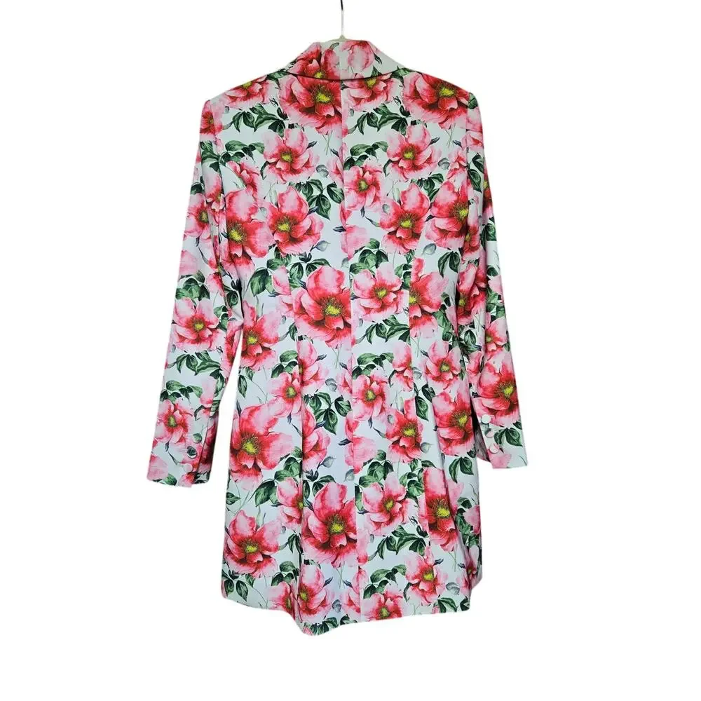 Alice +‎ Olivia Floral Plunge V-Neck Mini Dress Blazer Pink White Green Size 4